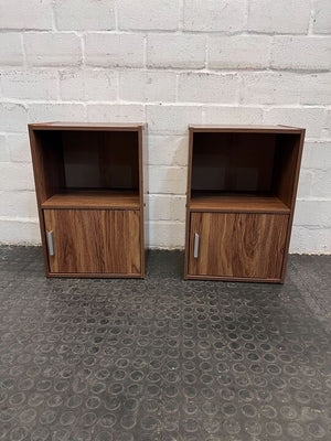 Walnut Patterned Wooden Side Table with Cabinet (Width: 36cm)(Height: 55cm) - PRICE DROP