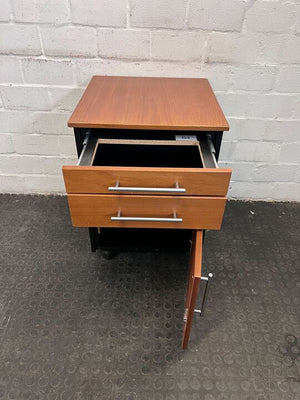 Light Brown Modern Walnut Coloured Two Drawer Cupboard with Cabinet (Width: 52cm)(Height: 68cm)