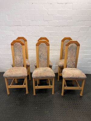 MidCentury Styled Wooden Dining Chair with Patterned Fabric Seating - PRICE DROP - 2ndhandwarehouse.com