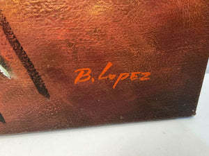 Amphora La Nora with the Sunset Flowers by B. Lopez Painting (Width: 61cm)(Height: 92cm)