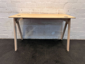 Modern Plywood Desk - Light Wood Finish with Cable Management Holes