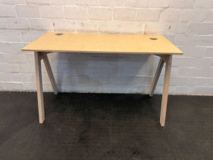 Modern Plywood Desk - Light Wood Finish with Cable Management Holes