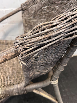 Rustic Wicker Armchair – Handwoven - Some wear - PRICE DROP - 2ndhandwarehouse.com