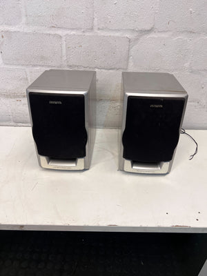 Compact Aiwa Desktop Speaker β Sleek Silver, High Sound Quality