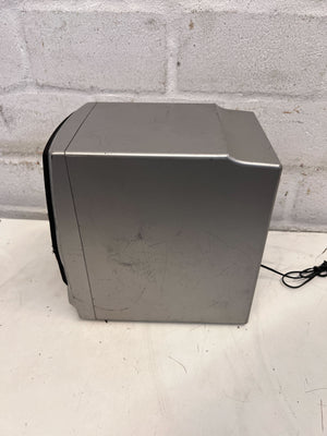 Compact Aiwa Desktop Speaker β Sleek Silver, High Sound Quality