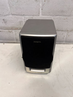 Compact Aiwa Desktop Speaker β Sleek Silver, High Sound Quality