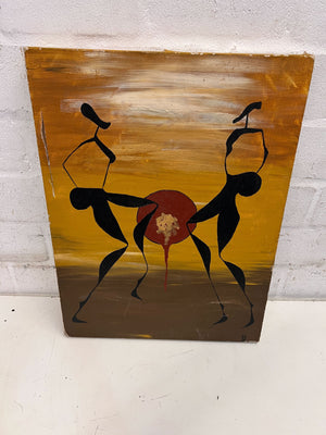 Vintage Abstract Art Painting - Colorful African Figures, 60x40cm