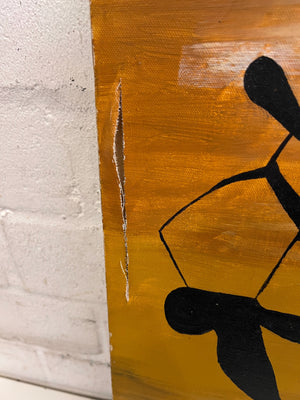 Vintage Abstract Art Painting - Colorful African Figures, 60x40cm