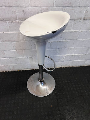 Modern White Bar Stool with Chrome Base - Minor Crack - CLEARANCE - PRICE DROP