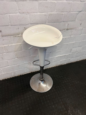 Modern White Bar Stool with Chrome Base - Minor Crack - CLEARANCE - PRICE DROP