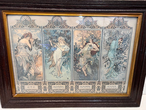 Vintage Framed Art Nouveau Print - Four Seasons - Minor Damage