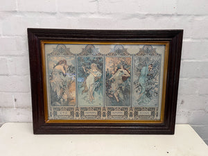 Vintage Framed Art Nouveau Print - Four Seasons - Minor Damage