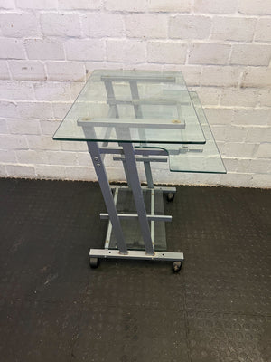 Stylish Glass-Top Mobile Console Table with Silver Frame - PRICE DROP