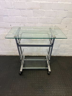 Stylish Glass-Top Mobile Console Table with Silver Frame - PRICE DROP