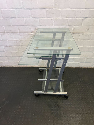 Stylish Glass-Top Mobile Console Table with Silver Frame - PRICE DROP