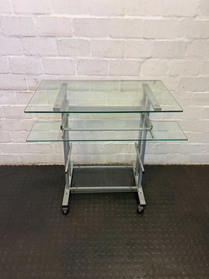 Stylish Glass-Top Mobile Console Table with Silver Frame - PRICE DROP