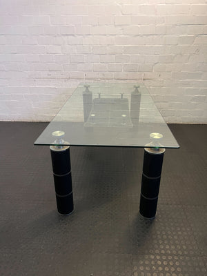 Stylish Glass-Top Dining Table with Black Metal Base – Minor Scratches - REDUCED - 2ndhandwarehouse.com