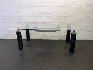 Stylish Glass-Top Dining Table with Black Metal Base – Minor Scratches - REDUCED - 2ndhandwarehouse.com