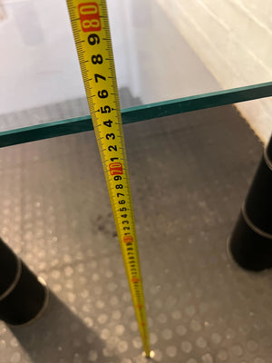 Stylish Glass-Top Dining Table with Black Metal Base – Minor Scratches - REDUCED - 2ndhandwarehouse.com