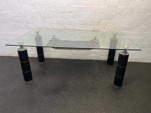 Stylish Glass-Top Dining Table with Black Metal Base – Minor Scratches - REDUCED - 2ndhandwarehouse.com