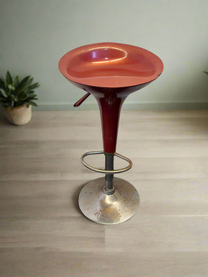 Retro Red Bar Stool with Chrome Base - Minor Rust - 2ndhandwarehouse.com