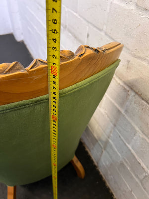 Vintage Green Upholstered Accent Chair with Carved Wood Frame