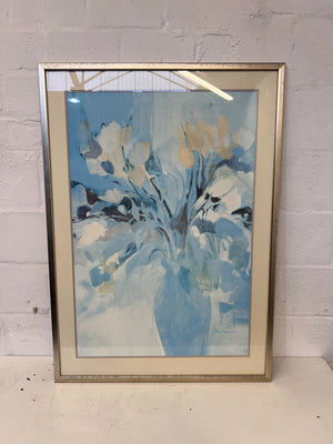Elegant Framed Floral Artwork in Soft Blue Tones