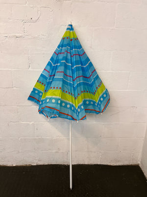 Vibrant Blue Beach Umbrella with Colorful Stripes