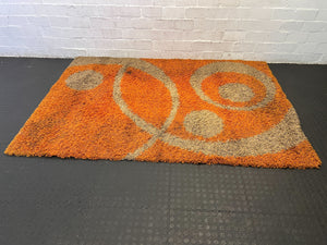 Vibrant Orange and Beige Contemporary Area Rug - PRICE DROP
