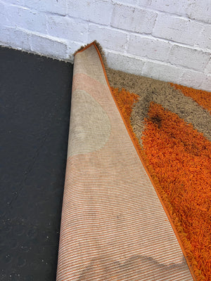 Vibrant Orange and Beige Contemporary Area Rug - PRICE DROP