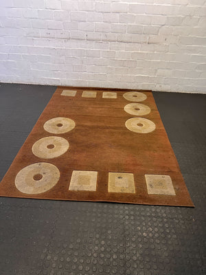 Retro Brown Area Rug with Geometric Patterns - Minor Wear - PRICE DROP