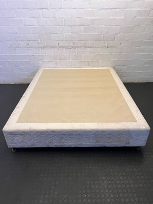 Queen Size White Upholstered Bed Frame with Minor Stains