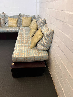 Elegant L-Shape Couch with Cushions in Light Blue and Yellow