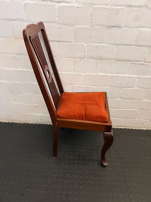 Wood Dining Chair with Rustic Orange Velvet Cushion - PRICE DROP