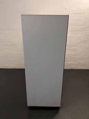 Modern White and Wood Bookcase Storage Unit with Wheels - REDUCED - 2ndhandwarehouse.com