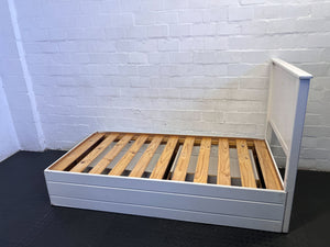 Charming White Wood Single Bed Frame with Wooden Slats
