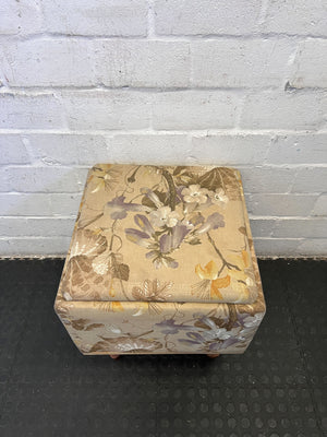 Charming Floral Upholstered Footstool with Wooden Legs