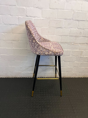 Chic Purple Patterned Bar Stool with Black Legs & Gold Accents - 2ndhandwarehouse.com