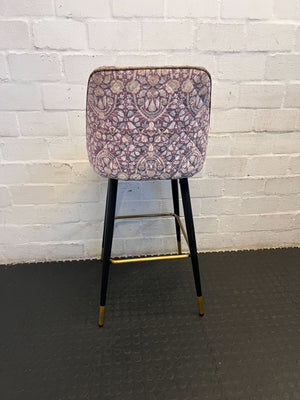 Chic Purple Patterned Bar Stool with Black Legs & Gold Accents - 2ndhandwarehouse.com