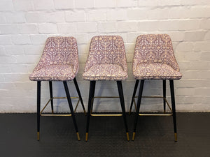 Chic Purple Patterned Bar Stool with Black Legs & Gold Accents - 2ndhandwarehouse.com