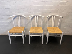 Charming White Wooden Dining Chair with Natural Woven Seat - 2ndhandwarehouse.com