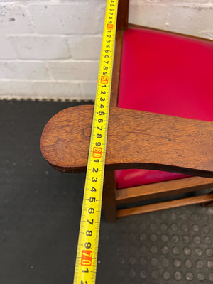 Vintage Wooden Armchair with Red Upholstered Seat