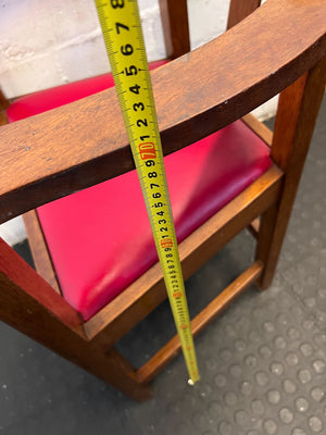 Vintage Wooden Armchair with Red Upholstered Seat