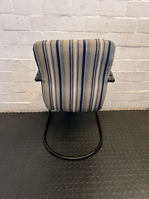 Vintage Striped Upholstered Office Chair with Blue Fabric and Metal Frame