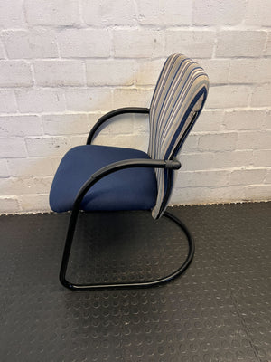 Vintage Striped Upholstered Office Chair with Blue Fabric and Metal Frame