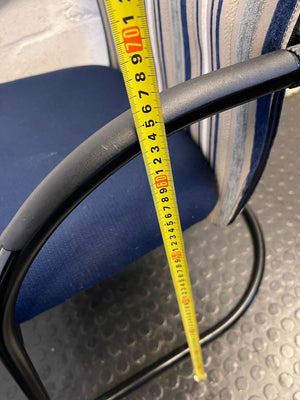 Vintage Striped Upholstered Office Chair with Blue Fabric and Metal Frame