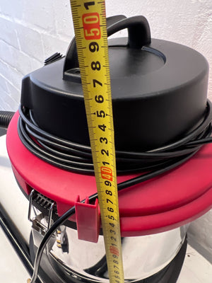 Stainless Steel Genesis Vacuum Cleaner with Red Accents