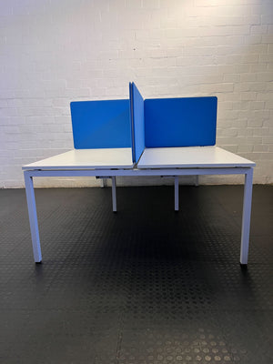 Modern White Office Desk with Blue Privacy Screens