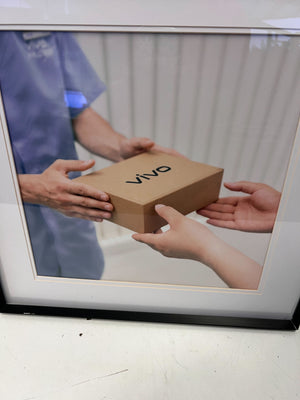 Framed Art Print of Package Hand-Off - Modern Style, Black Frame - 2ndhandwarehouse.com