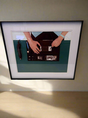 Framed Art Print of Hands Working on a Brown Laptop - 2ndhandwarehouse.com